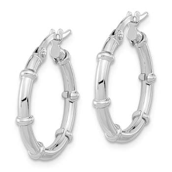 Rhodium Over 14k White Gold 13/16" Polished Fancy Hoop Earrings