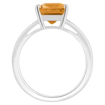 10x8mm Emerald Cut Citrine Rhodium Over Sterling Silver Ring