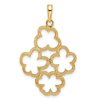 14k Two-tone Gold Polished and Diamond-cut Flowers Pendant