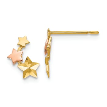 14K Two-tone Gold Children's Diamond-Cut Star Stud Earrings
