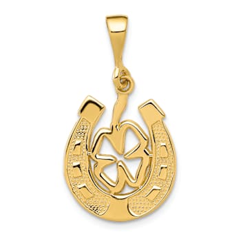 14k Yellow Gold Textured Good Luck Clover Pendant