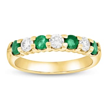 1.00ctw Emerald and Diamond Wedding Band Ring in 14k Yellow Gold