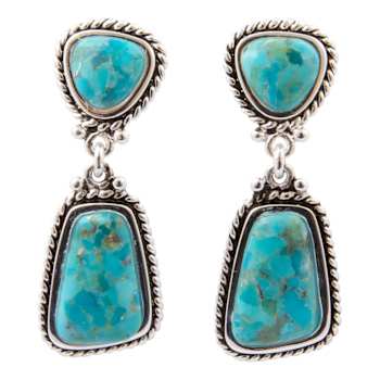 Barse Turquoise Double Drop Earrings In Sterling Silver Over Bronze