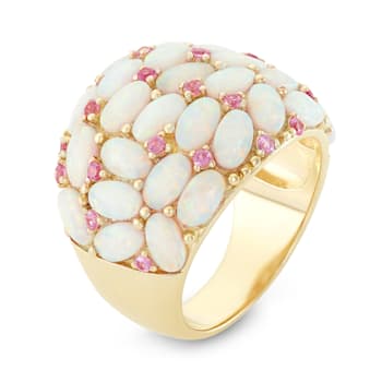 White Lab Opal & Pink Lab Sapphire 18k Yellow Gold Over Sterling
Silver Ring 3.60ctw