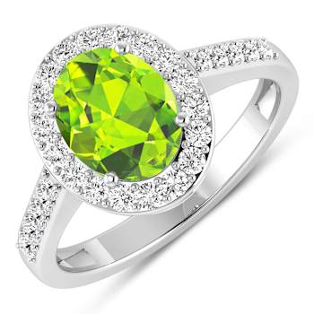 1.99ctw Green Peridot and Diamond 14K White Gold Halo Ring