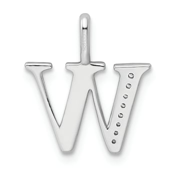 14K White Gold Diamond Letter W Initial Pendant