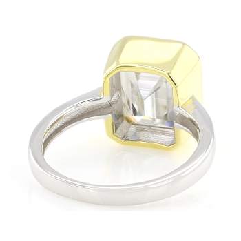 Two-Tone Moissanite Emerald-Cut Solitaire Ring In 14K Gold And
Platinum-Enhanced Sterling Silver 4.93ct DEW