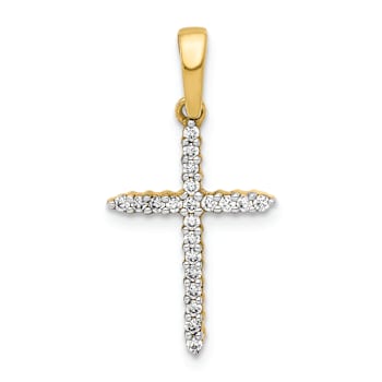 10k Yellow Gold and Rhodium Over 10k Yellow Gold 0.168 ctw Diamond Cross Pendant