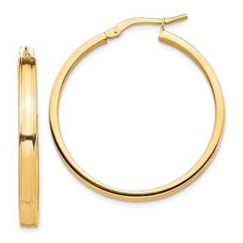 14k Yellow Gold Polished 1 1/4" Square Tube Hoop Earrings