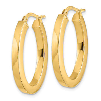 14k Yellow Gold 7/8" Polished Square Tube Oval Hoop Earrings