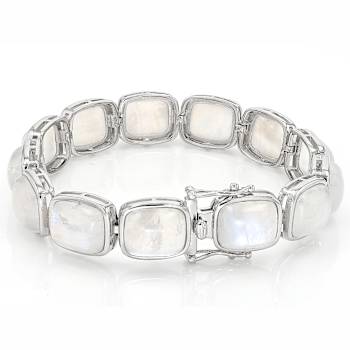 Rainbow Moonstone Cabochon Bracelet In Sterling Silver 12x10mm