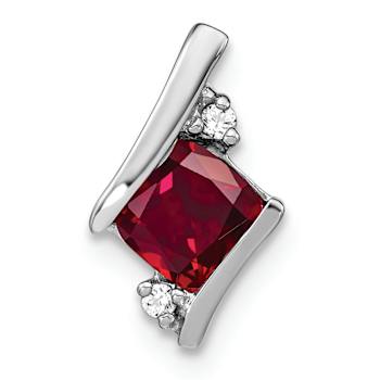 Rhodium Over 10k White Gold 0.65 ctw Cushion Lab Created Ruby and
Diamond Chain Slide Pendant