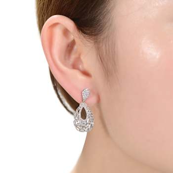 Pear Shape CZ Drop Earrings In Sterling Silver
