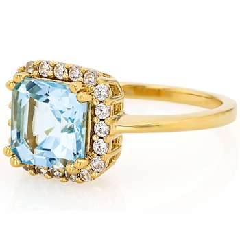 Blue Topaz Square Octagonal And White Zircon Ring In 18K Gold Over
Sterling Silver 3.04ctw