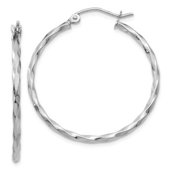 Rhodium Over 14k White Gold Twisted Polished 1" Hoop Earrings
