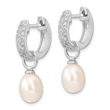 Rhodium Over Sterling Silver  7-8mm White/Pink FWC Pearl Cubic Zirconia
Changeable Earring