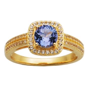 Tanzanite And White Lab Created Sapphire 18k Yellow Gold Over Sterling
Silver Ring 1.13ctw