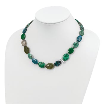 Sterling Silver Jadeite, Crystal, Jasper and Serpentine with 2-inch
Extension Necklace