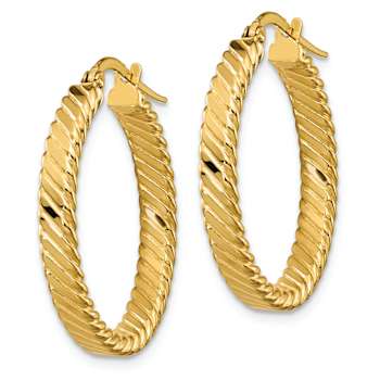14k Yellow Gold 1" Striped Patterned Hoop Earrings