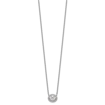 Rhodium Over 14K White Gold Lab Grown Diamond Halo Oval 18 Inch Necklace 0.68ctw