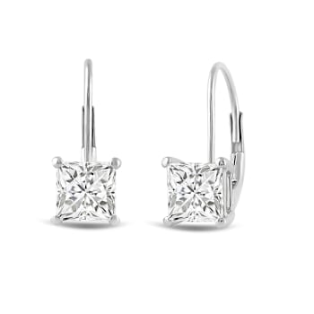 White Cubic Zirconia 14k White Gold Earrings With Velvet Gift Box 1.00ctw