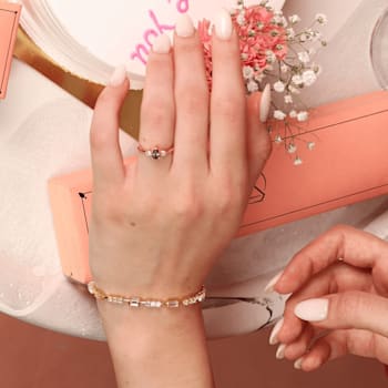 Baguette and Round White Topaz Baguette 14K Yellow Gold Over Sterling
Silver Bracelet