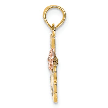 14K Two-Tone Number 1 MOM Script with Flower Charm