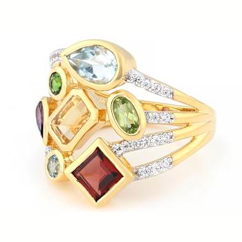 Multi-Gemstone Rainbow Ring In 18K Gold Over Sterling Silver 2.94ctw