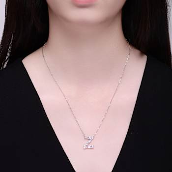 Initial Z Mixed Cut CZ Pendant Necklace In Sterling Silver 18 Inch
