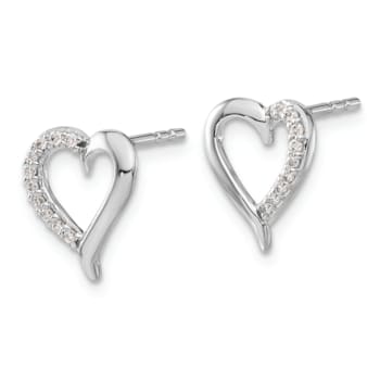 Rhodium Over 14k White Gold Diamond Heart Stud Earrings