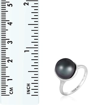 10mm Black Cultured Tahitian Pearl 14K White Gold Ring