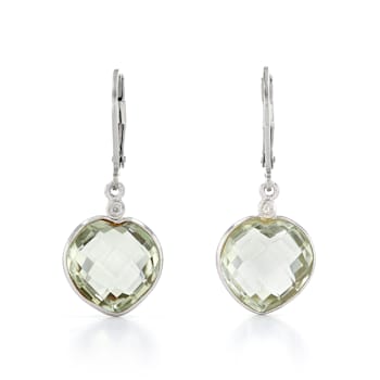 Green Heart Shape Praisiolite With Diamond Accent Sterling Silver
Earrings 8ctw