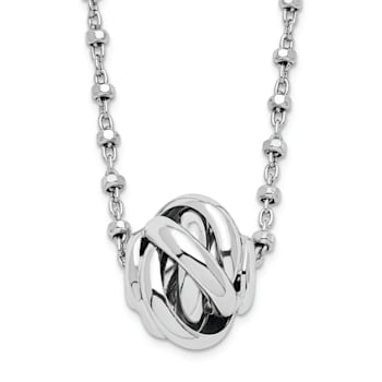 Sterling Silver Rhodium-plated Polished Love Knot Diamond-cut Chain Necklace