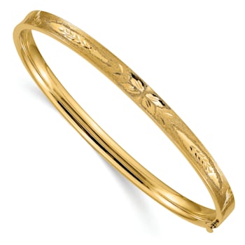 14K Yellow Gold 3/16 Diamond-cut Concave Hinged Bangle Bracelet