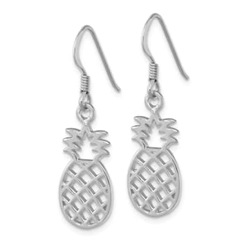 Rhodium Over Sterling Silver Polished Cut-out Pineapple Dangle Earrings