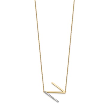 14k Yellow Gold and Rhodium Over 14k Yellow Gold Sideways Diamond
Initial N Pendant 18 Inch Necklace