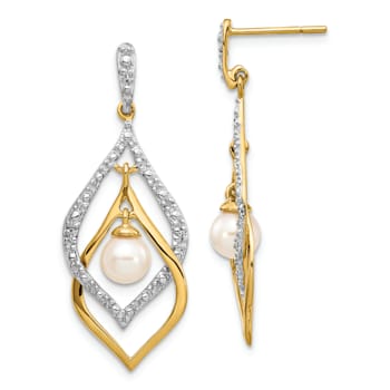 14K Yellow Gold 5-6mm White Round Freshwater Cultured Pearl 0.02ct
Diamond Dangle Earrings