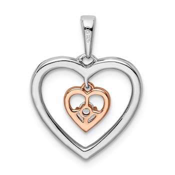 14k White Gold and 14k Rose Gold Double Heart Diamond Pendant