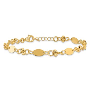 14K Yellow Gold Polished and Diamond-cut Beaded Fancy Plus 1-inch Ext. Bracelet