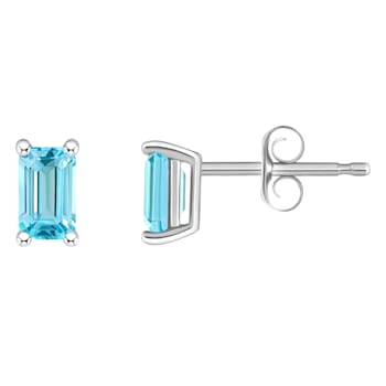 5x3mm Emerald Cut Blue Topaz 14k White Gold Stud Earrings