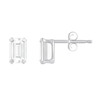 6x4mm Emerald Cut White Topaz Rhodium Over 10k White Gold Stud Earrings