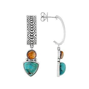 Turquoise And Spiny Oyster Shell Dangle Sterling Silver Earrings 10mm
And 6mm