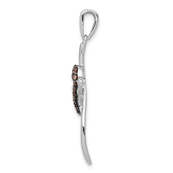 Rhodium Over 14k White Gold Champagne Diamond Heart Cross Pendant