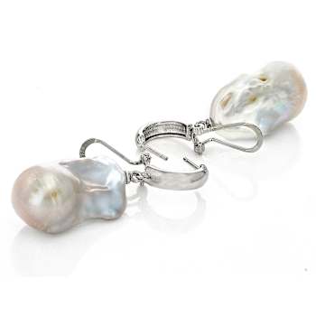 Large Freshwater Pearl Earrings In Sterling Silver