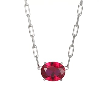 Red Lab Created Ruby Rhodium Over Sterling Silver Paperclip Necklace 2.60ctw