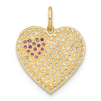 10k Yellow Gold Polished Clear and Red Cubic Zirconia Heart Charm