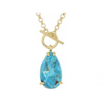 Turquoise Pear Toggle Necklace In 18K Gold Over Sterling Silver