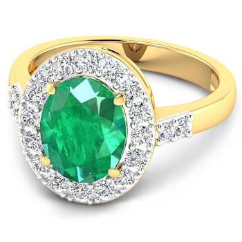 2.63ctw Green Emerald and Diamond 14K Yellow Gold Halo Ring