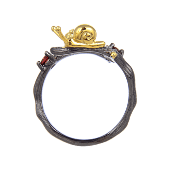 Garnet Black Rhodium Over and 14K Gold Over Sterling Silver Robin Ring