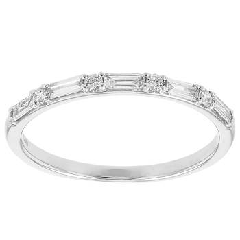 Lab-Grown Diamond Baguette And Round Band Ring In Sterling Silver